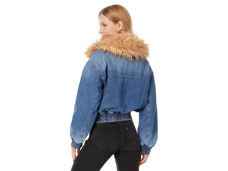 Denim Bomber Jacket With Faux Fur Collar