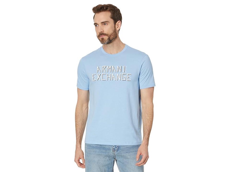 Regular Fit Cotton Jersey Armani Exchange Logo Lines Tee