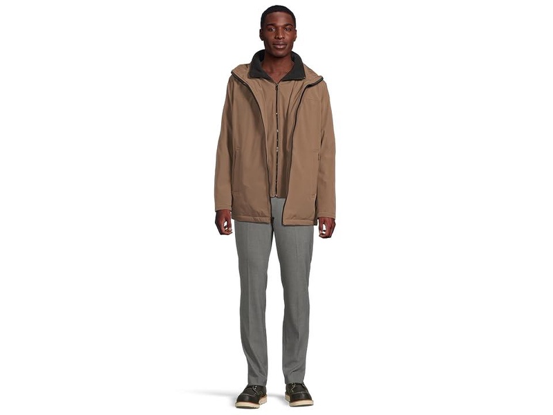 Hooded Rip Stop Water and Wind Resistant Jacket with Fleece Bib