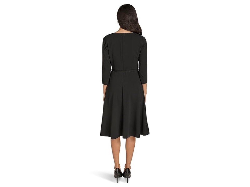 Scuba Crepe Asym Rouched Neck Midi With Belt