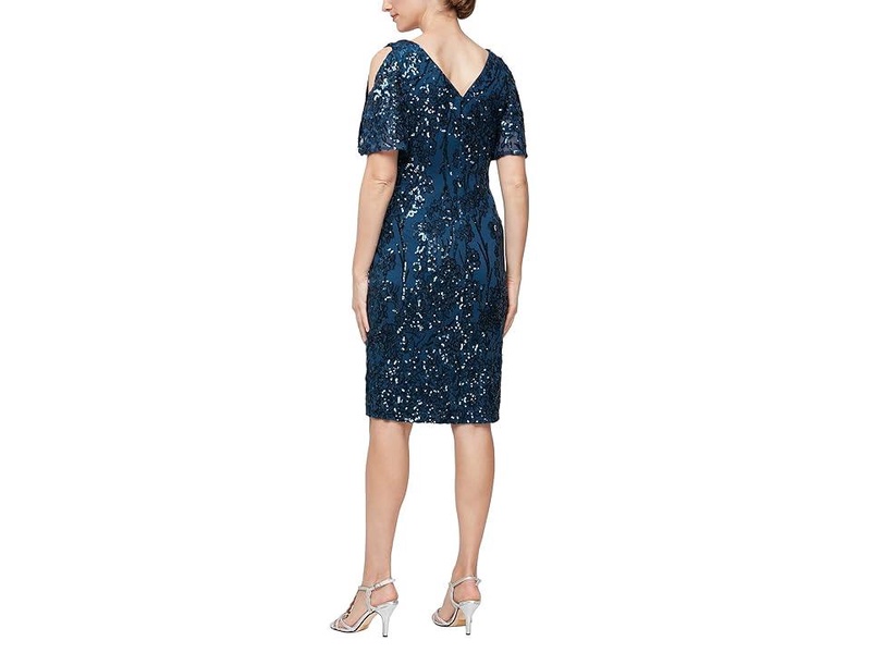 Short V Neckline Sheath Dress with Cold-Shoulder Flutter Sleeves