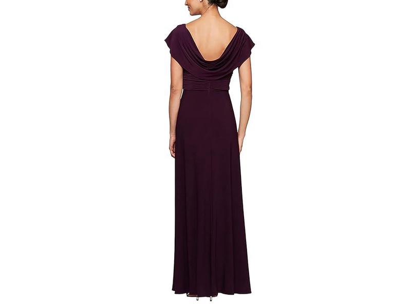 Long Cowl Neck A-Line Dress with Beaded Detail at Waist