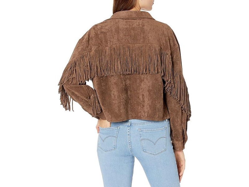 Faux Suede Fringe Shirt Jacket in Hot Cocoa