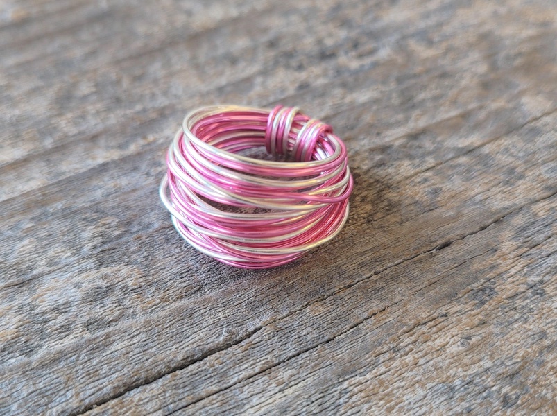 marcia wire wrap ring in hot pink with silver