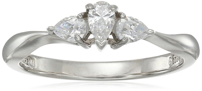 Amazon Essentials Platinum-Plated Sterling Silver Infinite Elements Cubic Zirconia Pear 3-stone Ring, (previously Amazon Collection)