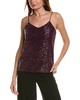 Anne Klein Linear Sequin MESH V Neck CAMI Deep Plum