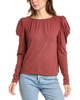 VELVET BY GRAHAM & SPENCER Women's Tracie Long Sleeve Ruched Shirt, Bison, Medium