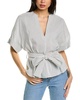 Vince Women's Stripe Cuffed S/S V-Neck Blouse