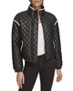Andrew Marc Women's Faux Leather Quilted Bomber Jacket with Contrast Trim