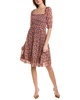 BCBGeneration Women's Fit and Flare Elbow Puff Sleeve Midi Dress Square Neck Ruffle Smocked Bodice Pleated Skirt