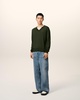 Green Wool Tonal V Neck Sweater