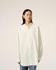 White And Khaki Cotton Wingtip Collar Oversized Shirt