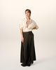 Green Wool Twill Belted Pleated Skirt