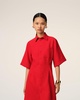 Red Wool Short Sleeve Shirt Dress