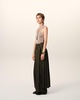 Green Wool Twill Belted Pleated Skirt