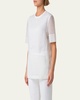 Mixed-Media Linen Striped Organza Short-Sleeve Blouse