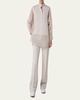 Mixed-Media Linen Toile Striped Organza Tunic Blouse