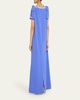 Crystal-Trim Boatneck Column Gown With Shoulder Bows