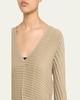 Wool Like Pleats V-Neck Cardigan