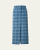 Fringed Check Denim Midi Skirt