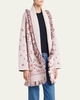 Jacquard Bandana Fringe Belted Cashmere Cardigan, Pink