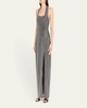 Crystal Embellished Halter Slit Gown