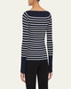 Anya Ribbed Stripe Boat-Neck Top