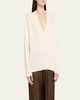 Sage Plunging V-Neck Cashmere Oversized Sweater