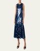 Mix-Media Dot Sequined Flounce Midi Dress