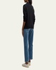 Cotton-Silk Tape Fitted Bomber Sweater