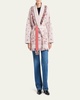 Jacquard Bandana Fringe Belted Cashmere Cardigan, Pink
