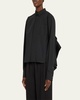 Poplin Ruffle Back Cropped Blouse