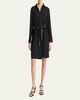 Leather-Trim Belted Knee-Length Shirtdress
