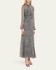 Drape Neck Printed Silk Jacquard Dress
