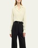 Convertible Pleated Silk Wrap Shirt