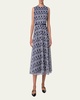 Abstract-Print Tulle Belted Midi Dress