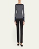 Anya Ribbed Stripe Boat-Neck Top