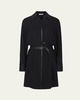 Leather-Trim Belted Knee-Length Shirtdress