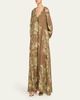 Puff-Sleeve Printed Linen Maxi Dress