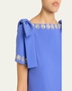 Crystal-Trim Boatneck Column Gown With Shoulder Bows