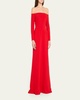 Draped Long-Sleeve Off-The-Shoulder Trumpet Gown
