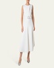 Asymmetric Pleated Wool Midi Dress with Belt