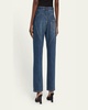 Crystal Button Studded Slit Straight-Leg Jeans