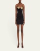 Crystal Button Cluster Embroidered Draped Mini Dress