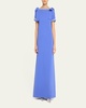Crystal-Trim Boatneck Column Gown With Shoulder Bows