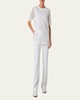 Mixed-Media Linen Striped Organza Short-Sleeve Blouse