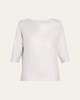Soft Touch 3/4-Sleeve Metallic Jersey T-Shirt