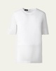 Mixed-Media Linen Striped Organza Short-Sleeve Blouse