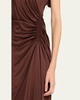 Nadia Ruched Petal-Sleeve Gown