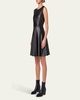 Fit-Flare Leather Mini Dress